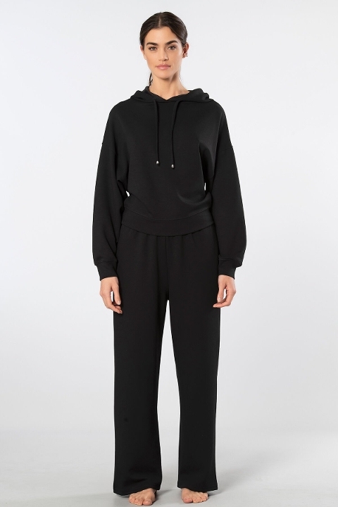 Viskon, Polyester, Elastan Siyah Kapüşonlu Eşofman Takımı Türen 3608 - Siyah
