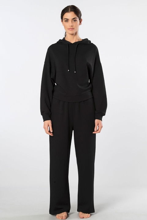 Viskon, Polyester, Elastan Siyah Kapüşonlu Eşofman Takımı Türen 3608 - 2