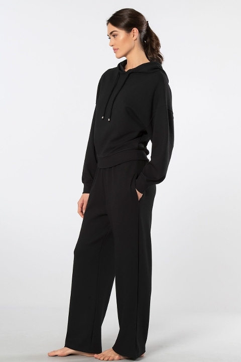 Viskon, Polyester, Elastan Siyah Kapüşonlu Eşofman Takımı Türen 3608 - Siyah