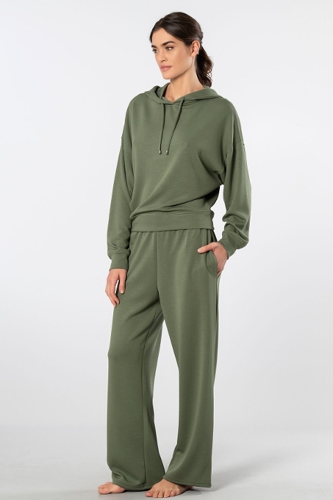 Viskon Polyester Elastan Kapüşonlu Eşofman Takımı Türen 3608 - Yeşil