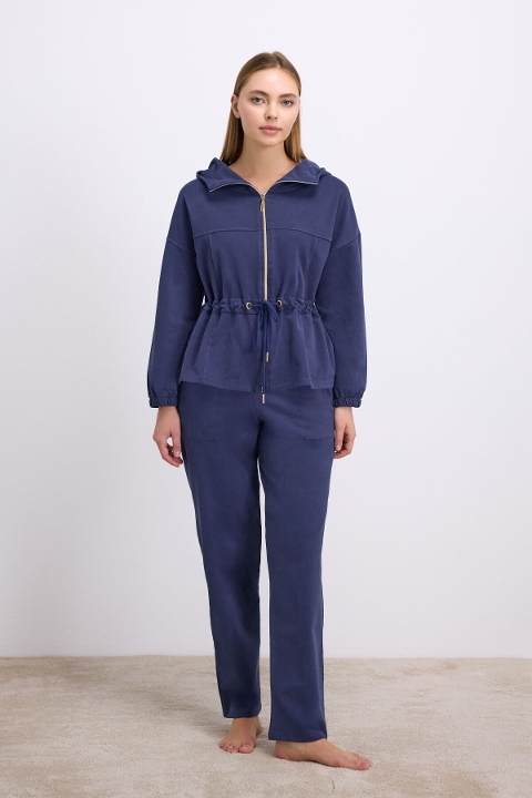 Kadın Kapüşonlu Fermuarlı Sweatshirt ve Pantolon Takımı Anıl 11605 - Parlement