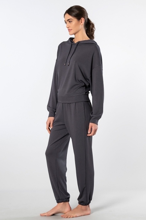 Kapüşonlu Viskon Elastan Jogger Eşofman Takımı Türen 3609 - Antrasit