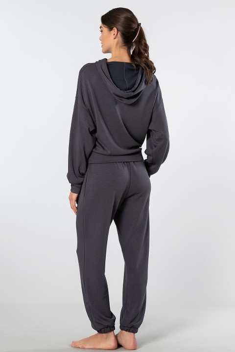 Kapüşonlu Viskon Elastan Jogger Eşofman Takımı Türen 3609 - Antrasit