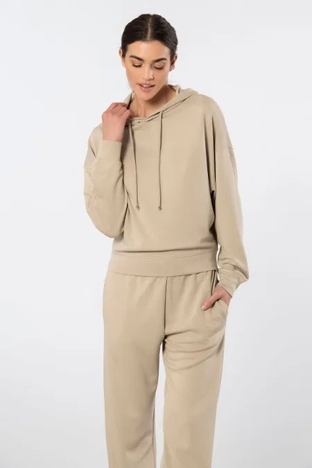 Viskon Elastan Bej Cepli Kapüşonlu Jogger Kadın Eşofman Takımı Türen 3609 - Bej