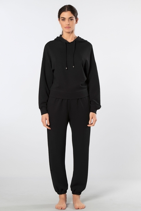 Viskon Polyester Elastan Kapüşonlu Eşofman Takımı Türen 3609 - Siyah