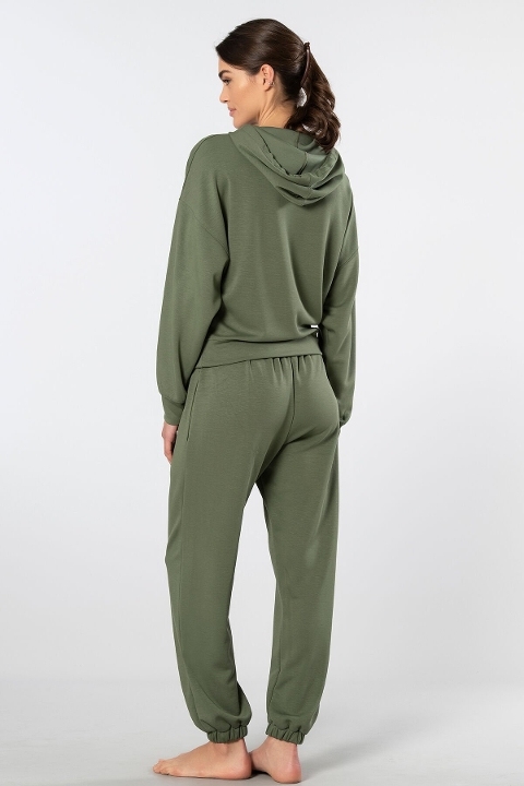 Kapüşonlu Cepli Kadın Jogger Eşofman Takımı Viskon Polyester Türen 3609 - Yeşil
