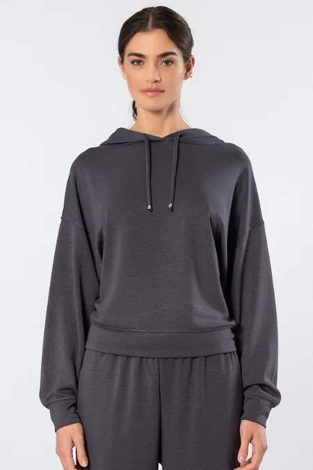 Viskon, Polyester ve Elastan Karışımı Kapüşonlu Sweatshirt Türen 3612 - Antrasit