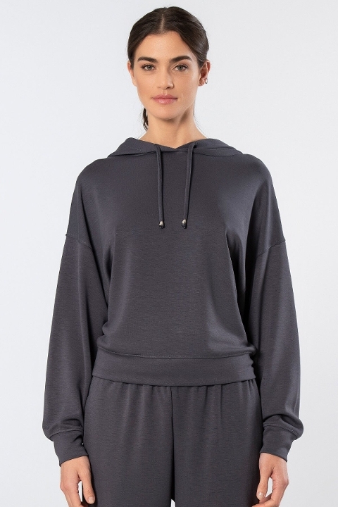 Viskon, Polyester ve Elastan Karışımı Kapüşonlu Sweatshirt Türen 3612 - Antrasit