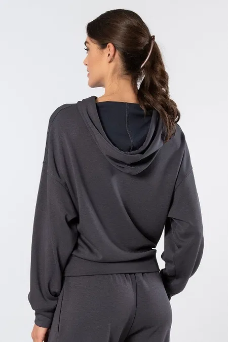 Viskon, Polyester ve Elastan Karışımı Kapüşonlu Sweatshirt Türen 3612 - Antrasit