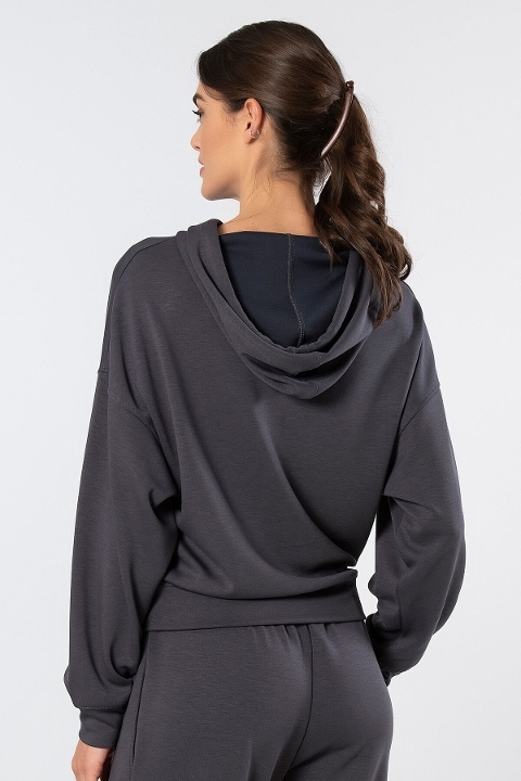 Viskon, Polyester ve Elastan Karışımı Kapüşonlu Sweatshirt Türen 3612 - Antrasit