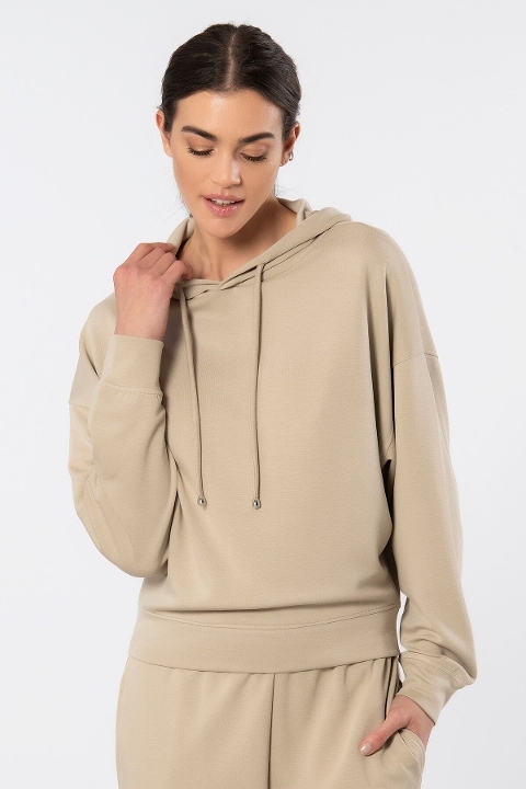 Viskon Polyester Elastan Kapüşonlu Sweatshirt Türen 3612 - Bej