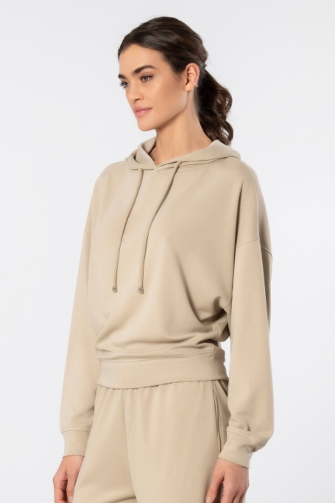 Viskon Polyester Elastan Kapüşonlu Sweatshirt Türen 3612 - Bej