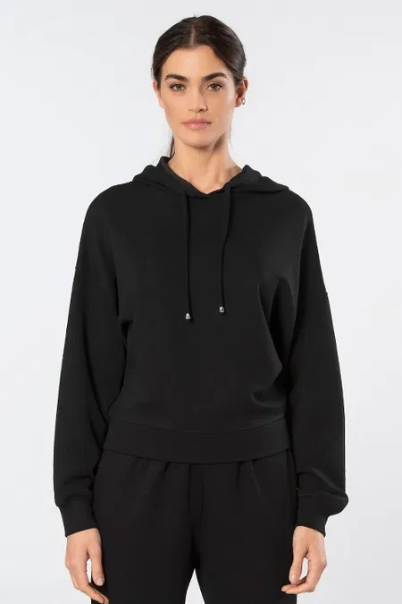 Kapüşonlu Viskon Polyester Sweatshirt Siyah Türen 3612 - Siyah