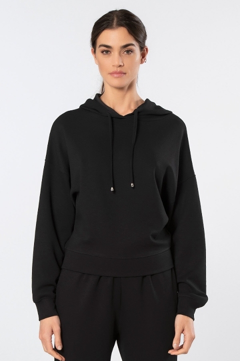 Kapüşonlu Viskon Polyester Sweatshirt Siyah Türen 3612 - Siyah