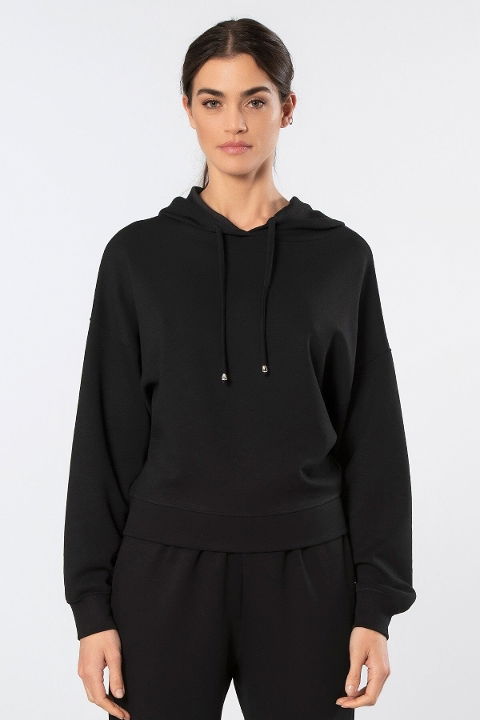 Kapüşonlu Viskon Polyester Sweatshirt Siyah Türen 3612 - 2