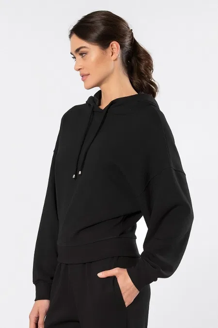 Kapüşonlu Viskon Polyester Sweatshirt Siyah Türen 3612 - Siyah