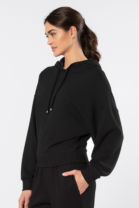 Kapüşonlu Viskon Polyester Sweatshirt Siyah Türen 3612 - Siyah