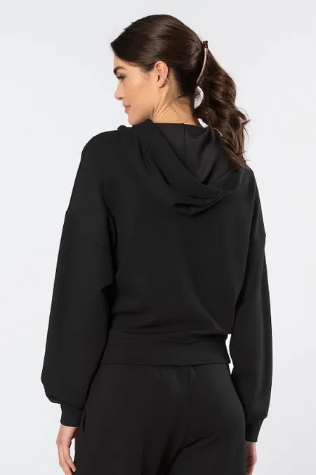 Kapüşonlu Viskon Polyester Sweatshirt Siyah Türen 3612 - Siyah