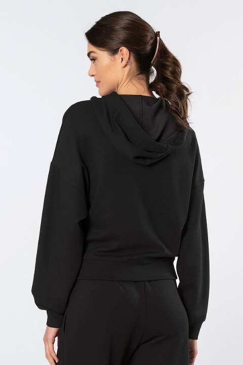 Kapüşonlu Viskon Polyester Sweatshirt Siyah Türen 3612 - Siyah