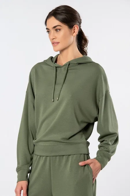 Viskon, Polyester, Elastan Uzun Kollu Kapüşonlu Sweatshirt Türen 3612 - Yeşil