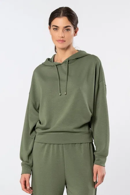 Viskon, Polyester, Elastan Uzun Kollu Kapüşonlu Sweatshirt Türen 3612 - Yeşil