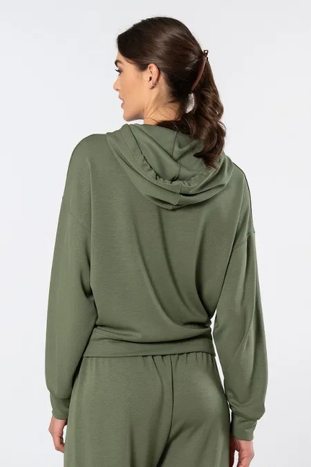 Viskon, Polyester, Elastan Uzun Kollu Kapüşonlu Sweatshirt Türen 3612 - Yeşil