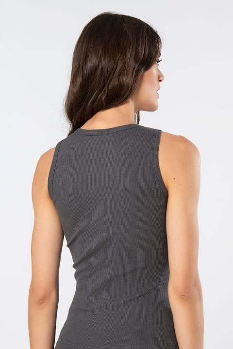 Pamuklu Ribana Kolsuz Kadın Atlet Türen 3407 - Antrasit