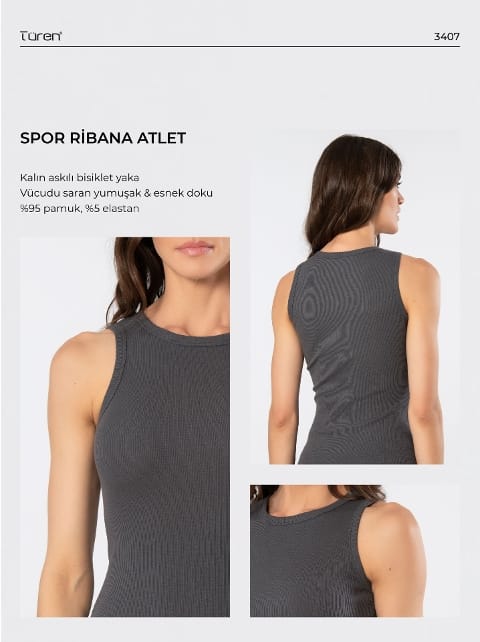 Pamuklu Ribana Kolsuz Kadın Atlet Türen 3407 - Antrasit