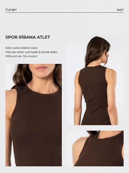 Ribana Fitilli Kalın Askılı Kadın Atlet Türen 3407 - Kahverengi