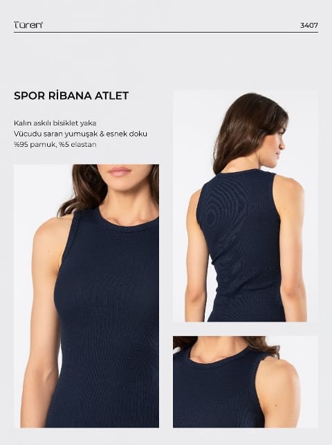 Yüksek Pamuklu Esnek Kadın Atlet Türen 3407 - Lacivert