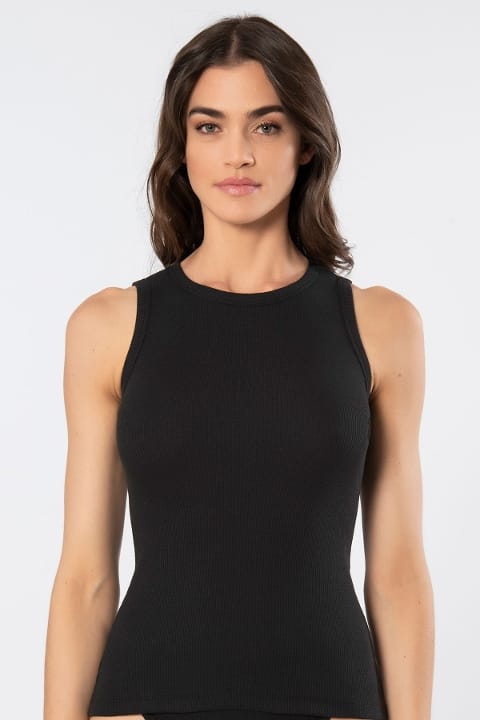 Pamuklu Elastan Siyah Kadın Kolsuz Atlet Türen 3407 - 2