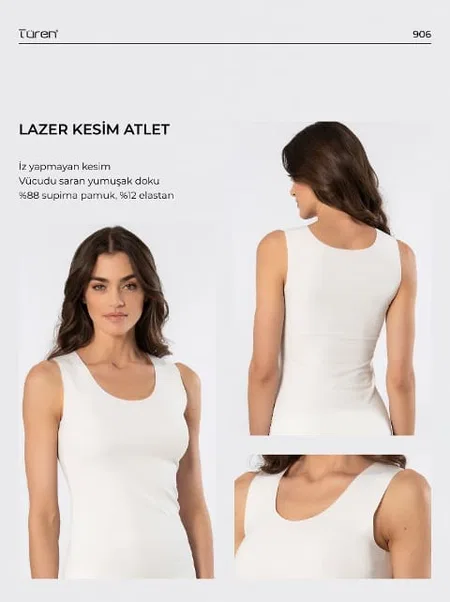 Kadın Lazer Kesim Pamuklu Atlet Türen 906 - Ekru