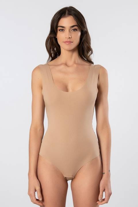 Pamuklu Nefes Alan Çıtçıtlı Kadın Body Türen 905 - Cappuccino
