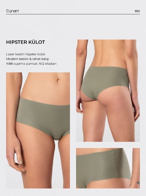 Yüksek Bel Lazer Kesim Pamuklu Külot Türen 910 - Yeşil