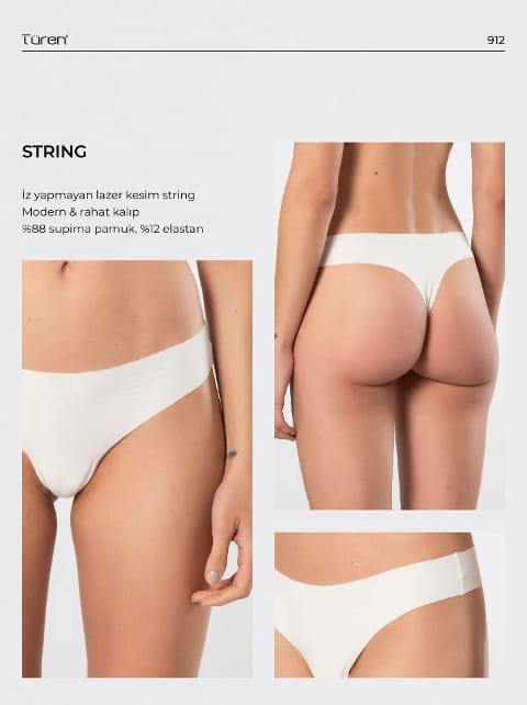 Pamuklu Yüksek Bel String Kadın Külot Türen 912 - Ekru