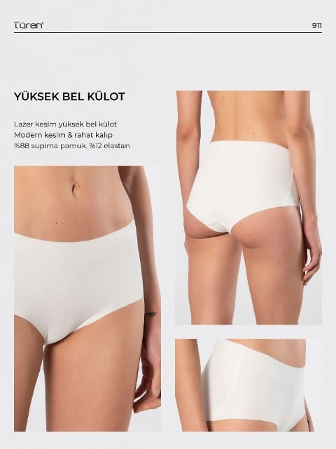 Dikişsiz Lazer Kesim Yüksek Bel Kadın Külot Türen 911 - Ekru