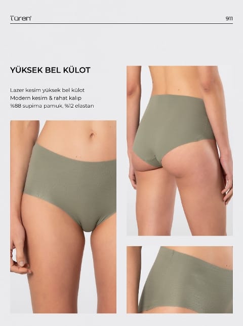 Yüksek Bel Lazer Kesim Pamuklu Kadın Külot Lila Türen 911 - Yeşil