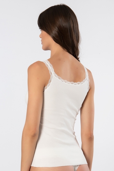 Dantelli İp Askılı Kadın Atlet Pamuklu Türen 926 - Ekru