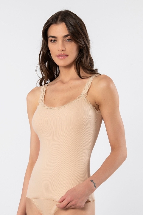 Yüksek Pamuklu İp Askılı Kadın Atlet Türen 926 - Ten