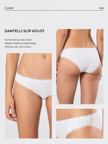 Dantelli Yüksek Bel Bikini Külot 2'li Paket Türen 928 - Beyaz
