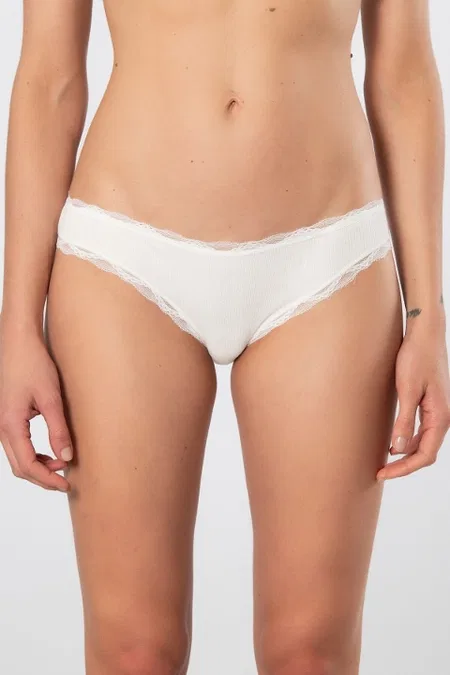 Pamuklu Dantelli Yüksek Bel Bikini Külot 2li Türen 928 - Ekru