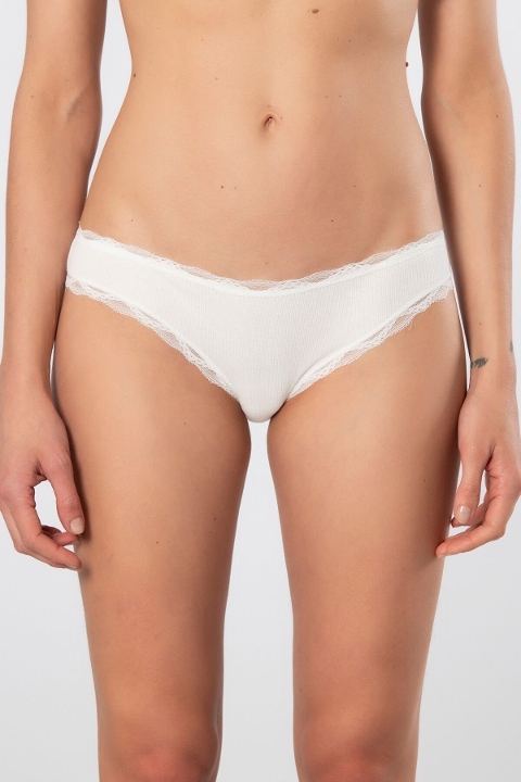 Pamuklu Dantelli Yüksek Bel Bikini Külot 2li Türen 928 - Ekru