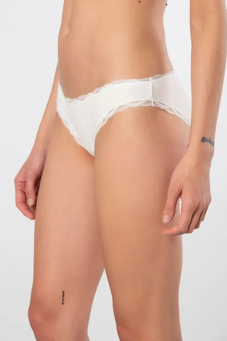 Pamuklu Dantelli Yüksek Bel Bikini Külot 2li Türen 928 - Ekru