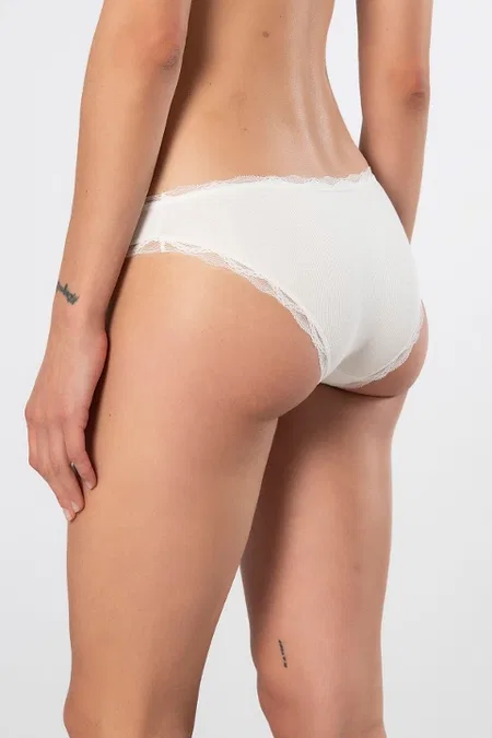 Pamuklu Dantelli Yüksek Bel Bikini Külot 2li Türen 928 - Ekru