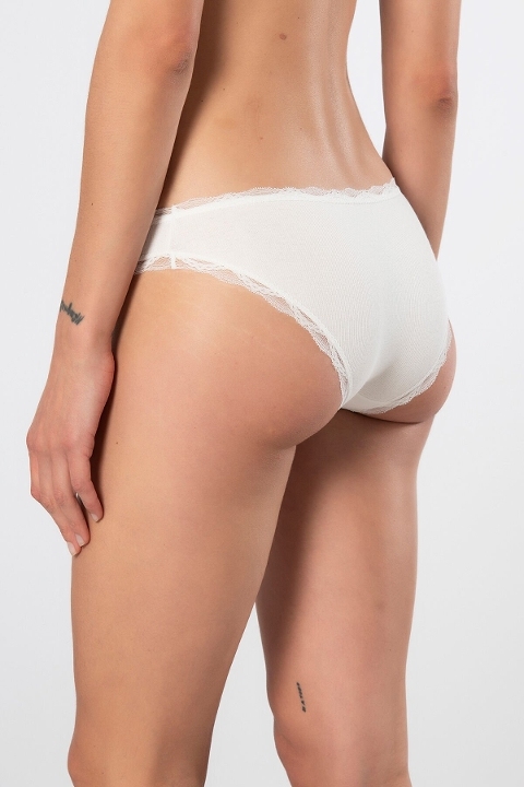 Pamuklu Dantelli Yüksek Bel Bikini Külot 2li Türen 928 - Ekru