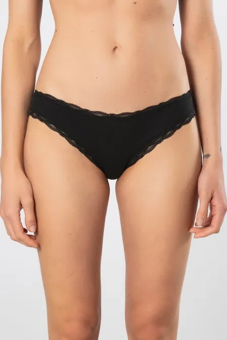 Dantelli Likralı Yüksek Bel Bikini Külot 2li Türen 928 - Siyah