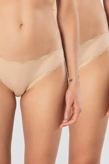 Dantelli Yüksek Bel Likralı Bikini Kadın Külot Türen 928 - Ten