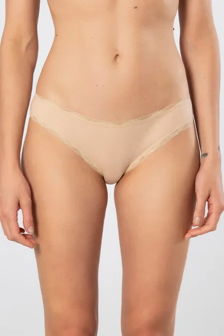 Dantelli Yüksek Bel Likralı Bikini Kadın Külot Türen 928 - Ten