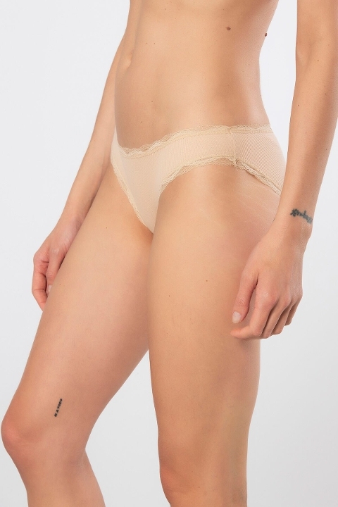 Dantelli Yüksek Bel Likralı Bikini Kadın Külot Türen 928 - Ten