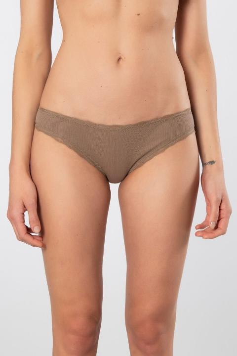 Yüksek Bel Pamuklu Ribana Dantelli Bikini Külot Türen 928 - Vizon